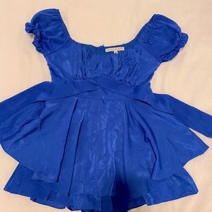 Shimmery Blue Dress with bow and ruffle sleeves